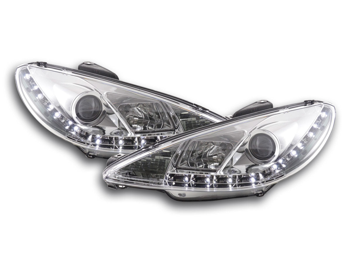Scheinwerfer Set Daylight LED TFL-Optik Peugeot 206 98-07 chrom Scheinwerfer Set Daylight LED TFL-Optik Peugeot 206 98-07 chrom